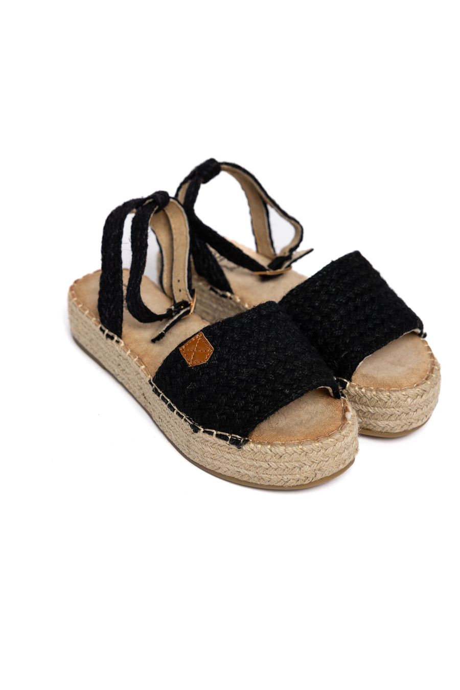 Sandalias Tejidas en Negro con Base de Esparto - Estilo Mediterráneo