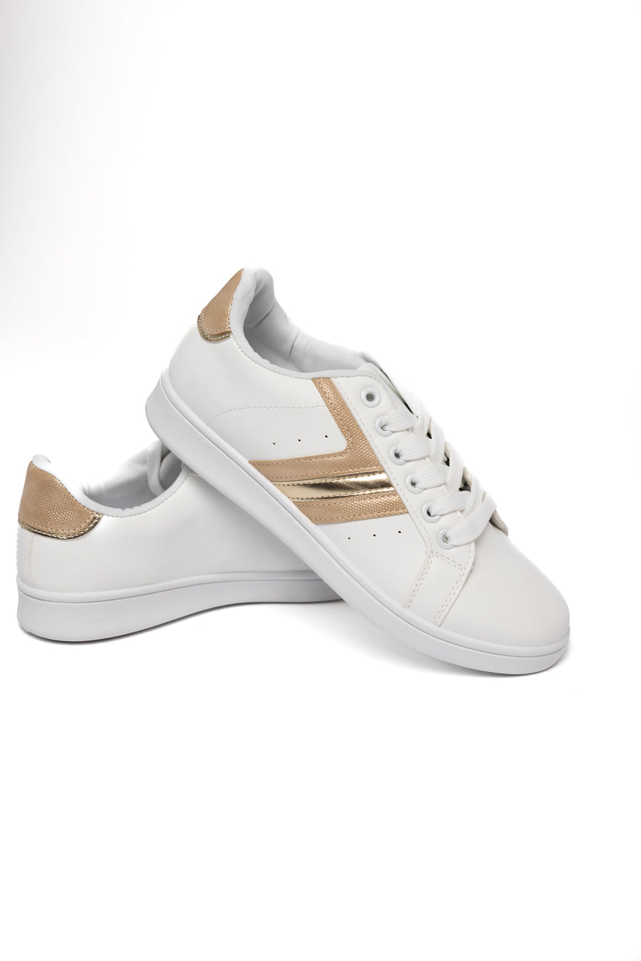 Sneaker Urbanas Blancas con Detalles Dorados