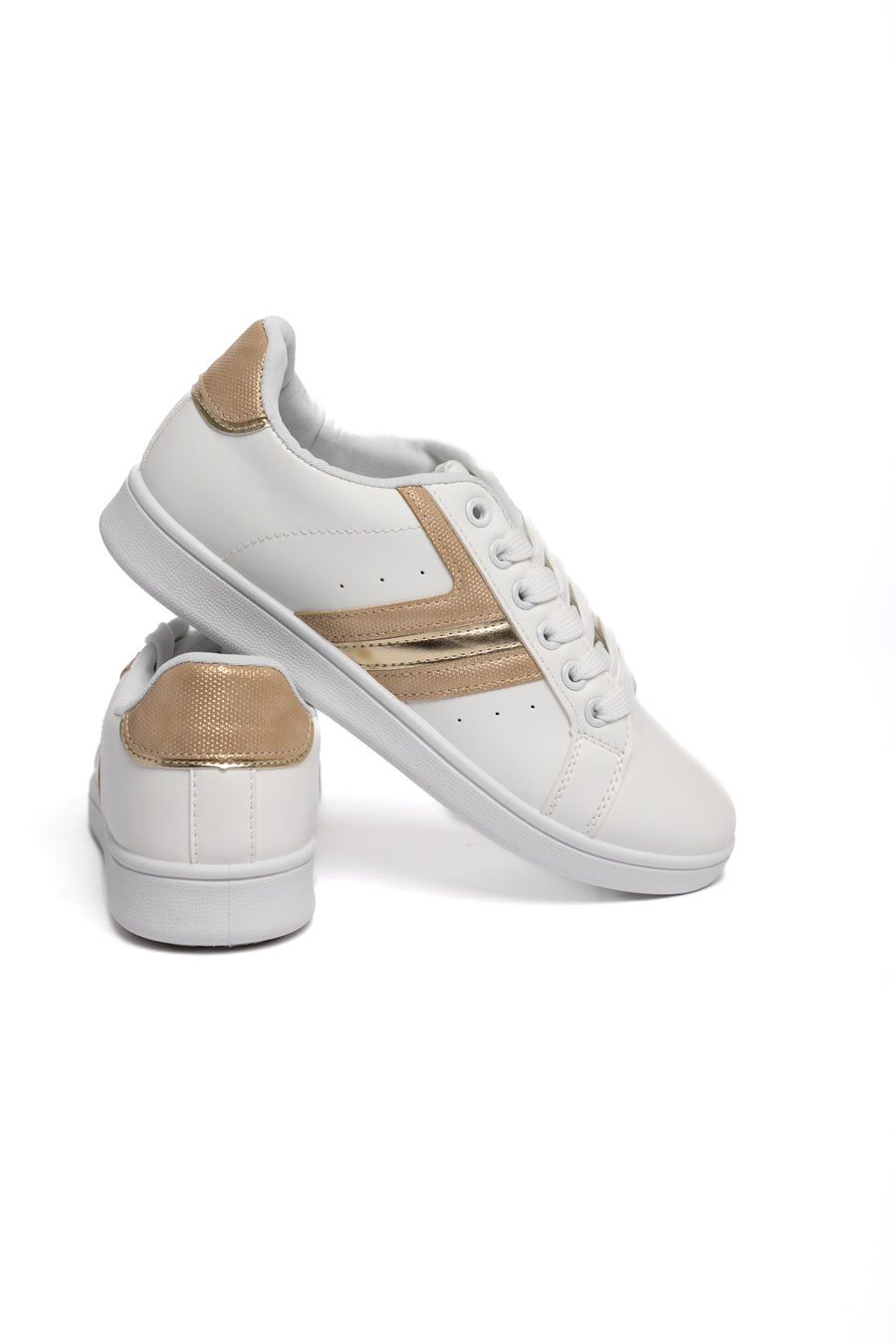 Sneaker Urbanas Blancas con Detalles Dorados