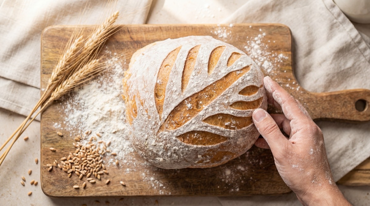 Pan blanco artesanal recién horneado Vulavi